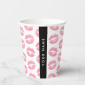Pink Lips, Kiss, Lipstick, Ihr Name, Personalisier Pappbecher (Vorderseite)