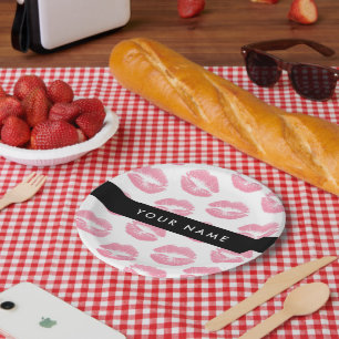Pink Lips, Kiss, Lipstick, Ihr Name, Personalisier Pappteller