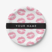 Pink Lips, Kiss, Lipstick, Ihr Name, Personalisier Pappteller (Vorderseite)