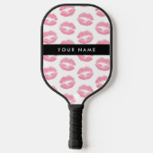 Pink Lips, Kiss, Lipstick, Ihr Name, Personalisier Pickleball Schläger (Rückseite)