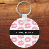 Pink Lips, Kiss, Lipstick, Ihr Name, Personalisier Schlüsselanhänger (Vorderseite)
