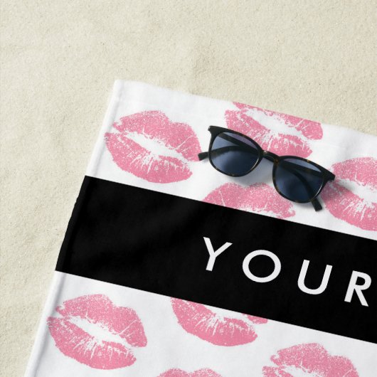 Pink Lips, Kiss, Lipstick, Ihr Name, Personalisier Strandtuch (Beispiel)