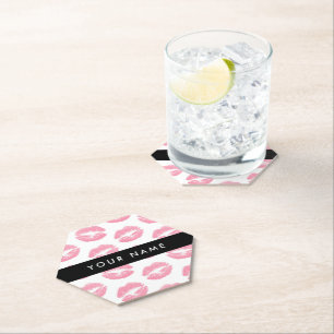 Pink Lips, Kiss, Lipstick, Ihr Name, Personalisier Untersetzer
