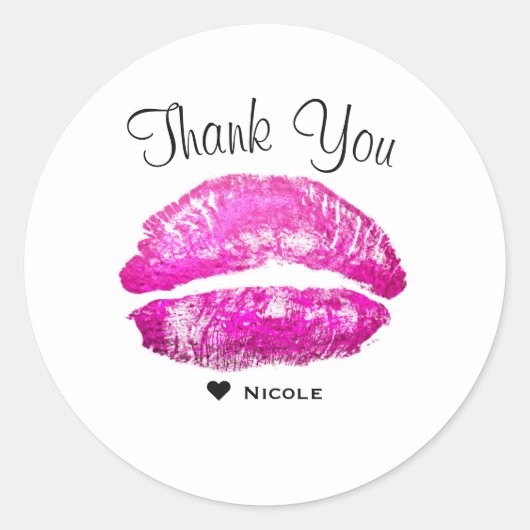 Pink Lips Kiss Makeup Beauty Glam Chic Custom Runder Aufkleber (Vorderseite)