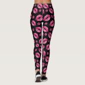 Pink Lips Pattern Black Leggings (Rückseite)