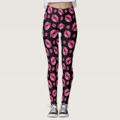 Pink Lips Pattern Black Leggings (Vorderseite)