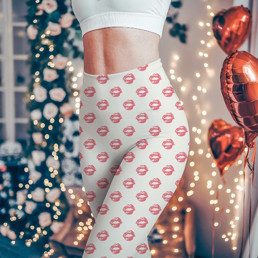 Pink Lipstick Kiss Print Leggings