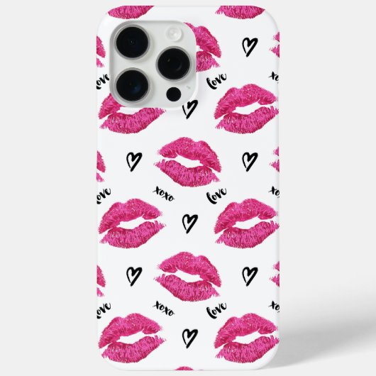 Pink Lipstick Kisses und Herz Case-Mate iPhone Hülle (Rückseite)