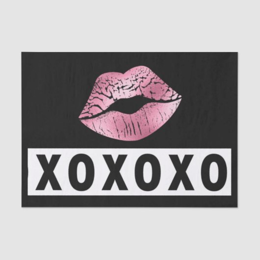 Pink Lipstick Kisses XOXO Schwarz-Weiß-Liebe Seidenpapier (Vorderseite)