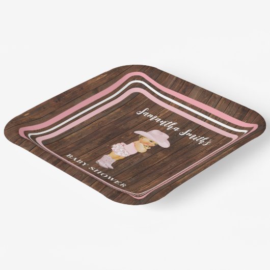 Pink Little Baby Cowgirl Western Babydusche Pappteller (Gewinkelt)