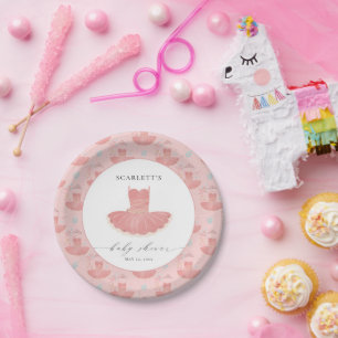 Pink Little Ballerina Tutu Baby Girl Babydusche Pappteller