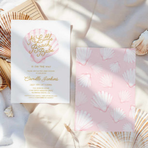 Pink Little Beach Babe Muschel Babydusche Einladung