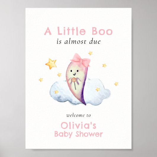 Pink Little Boo Bow Ghost Baby Dusche Willkommen Poster (Vorne)