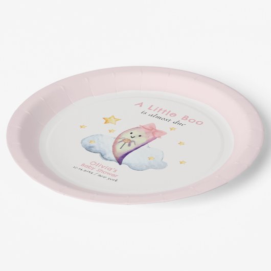 Pink Little Boo Bow Ghost Halloween Kinderdusche Pappteller (Schrägansicht)