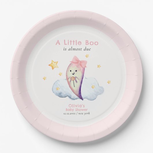 Pink Little Boo Bow Ghost Halloween Kinderdusche Pappteller (Vorderseite)