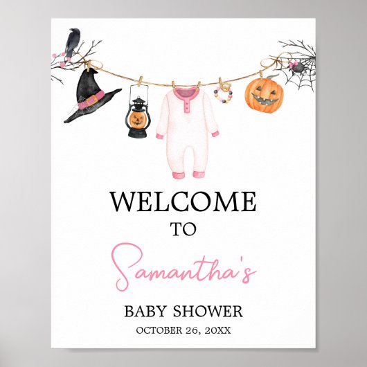 Pink Little Boo Halloween Baby Dusche Empfang Poster (Vorne)