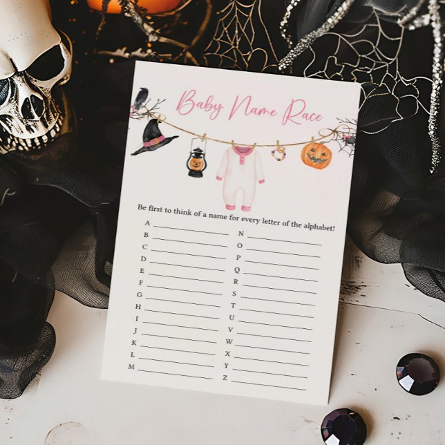 Pink Little Boo Halloween Baby Name Race Game (Halloween Baby Clothes Baby Shower Baby Name Race Game)
