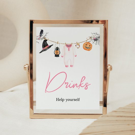 Pink Little Boo Halloween Baby Shower Drinks Poster