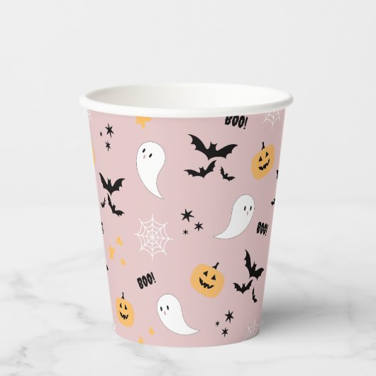 Pink Little Boo Halloween Ghost Pappbecher (Vorderseite)