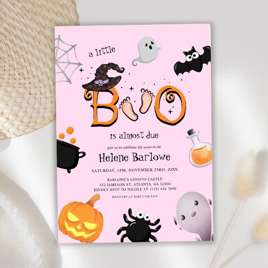 Pink Little Boo Halloween Kinderdusche Einladung