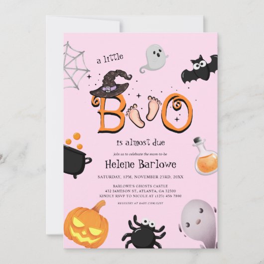 Pink Little Boo Halloween Kinderdusche Einladung (Vorderseite)