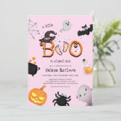 Pink Little Boo Halloween Kinderdusche Einladung (Stehend Vorderseite)