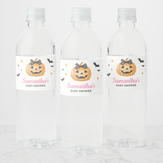 Pink Little Boo Spooky Pumpkin Baby Dusche Wasserflaschenetikett (Flaschen)