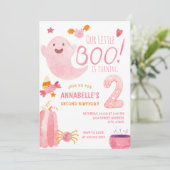 Pink Little Boo Turning Two Halloween 2. Geburtsta Einladung (Stehend Vorderseite)