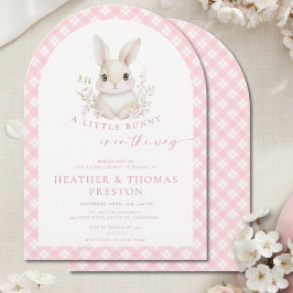 Pink Little Bunny Gingham Arch Baby Shower Einladung
