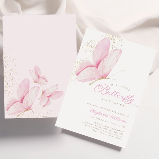 Pink Little Butterfly Baby Dusche Einladung