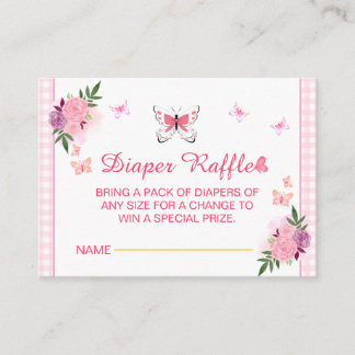 Pink Little Butterfly Baby Shower Diaper Raffle Begleitkarte