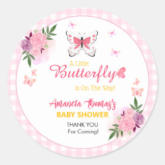 Pink Little Butterfly Baby Shower Thank You Runder Aufkleber