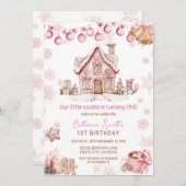 Pink Little Cookie Christmas 1st birthday Einladung (Vorne/Hinten)