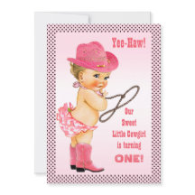 Pink Little Cowgirl Polka Dots 1st Geburtstag