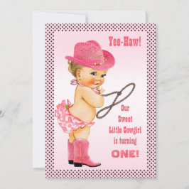 Pink Little Cowgirl Polka Dots 1st Geburtstag Einladung