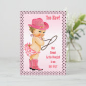 Pink Little Cowgirl Polka Dots Baby Dusche Einladung (Stehend Vorderseite)