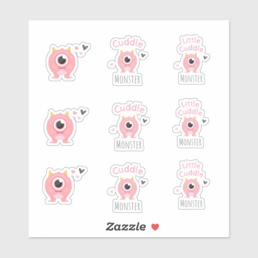 Pink Little Cuddle Monster Stickers Aufkleber (Blatt)