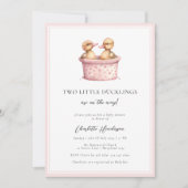 Pink Little Ducklings Girl Twin Baby Dusche Einladung (Vorderseite)