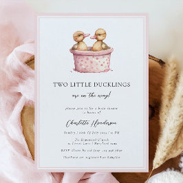 Pink Little Ducklings Girl Twin Baby Dusche Einladung