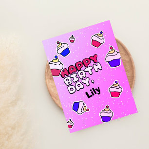 PInk Little Girl Cupcake Geburtstagsgrüße Karte