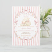 Pink Little Lamb Baby Shower Stripes Invitation Einladung (Stehend Vorderseite)