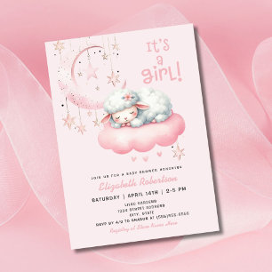 Pink Little Lamb Girl Babydusche Einladung