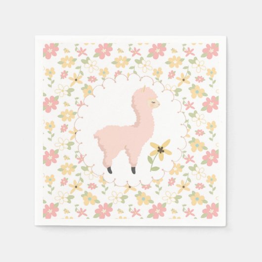 Pink Little Llama Paper Napkin Serviette (Vorderseite)