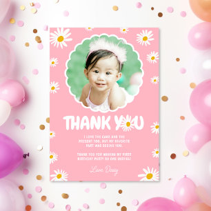 Pink Little Miss ONEderful Daisy 1. Geburtstag Dankeskarte