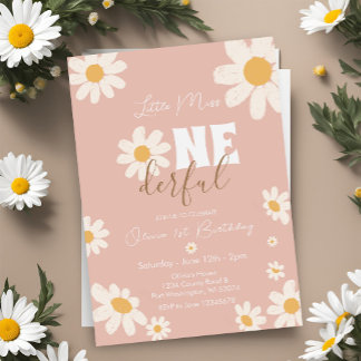 Pink Little Miss ONEderful Daisy Flowers Geburtsta Einladung