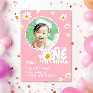 Pink Little Miss ONEderful Daisy Foto Geburtstag Einladung