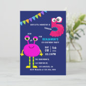Pink Little Monster 5. Geburtstagsparty Einladung (Stehend Vorderseite)