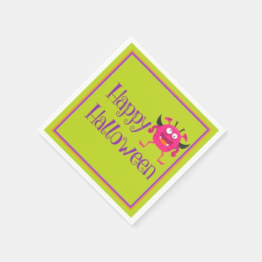 Pink Little Monster Halloween Spaß Kinder Serviette (Ecke)