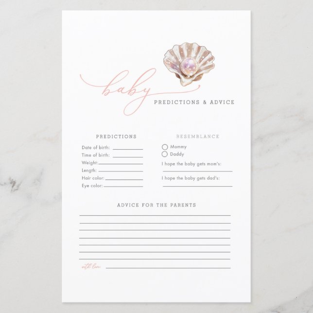 Pink Little Pearl Baby Predictions & Advice Game (Vorderseite)