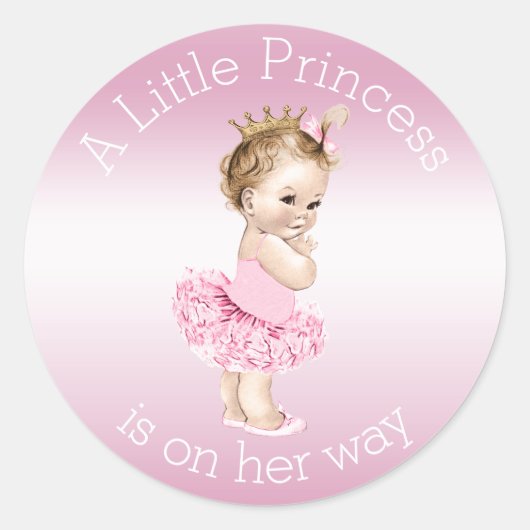 Pink Little Princess Ballerina Baby Dusche Runder Aufkleber (Vorderseite)